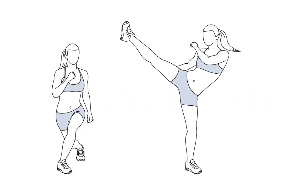 curtsy lunge side kick exercise illustration spotebi 1024x68 1 jpg عضلات اصلی: عضله چهارسر، باسن، هسته بدن عضلات فرعی: کپل‌، ران تجهیزات ورزشی: نیازی به وسیله ورزشی ندارد.