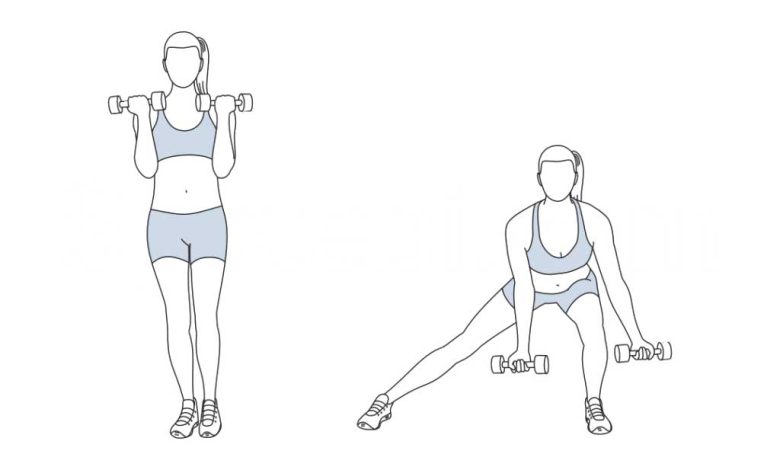 حرکت کرل لانژ جانبی 1 side lunge curl exercise illustration spotebi 1024x683 1 عضلات اصلی: باسن، چهارسر، بخش داخلی ران، دوسر عضلات فرعی: پشت ران، ساعد، هسته بدن تجهیزات ورزشی: یک جفت دمبل نحوه انجام ورزش کرل لانژ جانبی ۱) صاف بایستید و پاها را به اندازه عرض کپل از هم باز کنید.